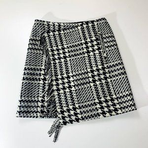 Eddie Bauer Wool Houndstooth Wrap Skirt Fringe 2